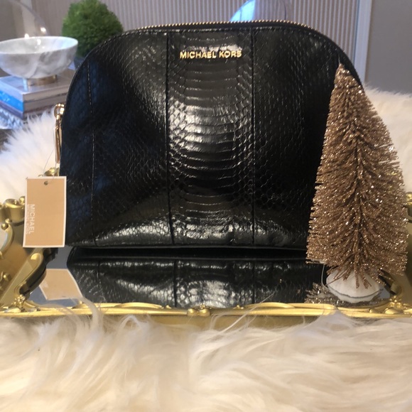 New Michael Kors Genuine Snake Large Travel Pouch - Picture 1 of 10